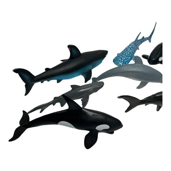 Lot of 8 Sharks Whales Dolphins PVC Figures Toys Sea Animals Cake Topper Ocean - Picture 3 of 11